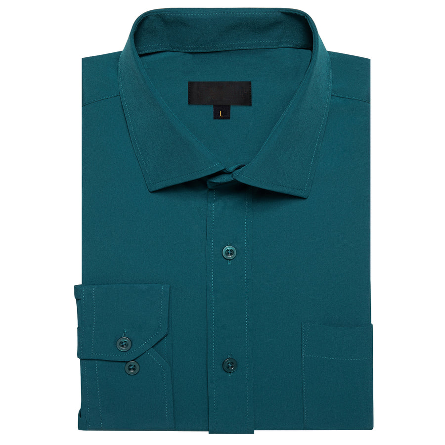 Nile Blue Solid Silk Dress Shirt shirt    - Sophisticated Gentlemen