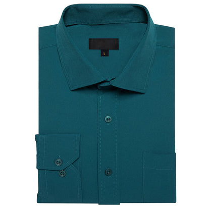 Nile Blue Solid Silk Dress Shirt shirt    - Sophisticated Gentlemen