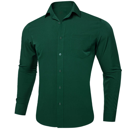 Emerald Green Solid Silk Dress Shirt shirt S   - Sophisticated Gentlemen