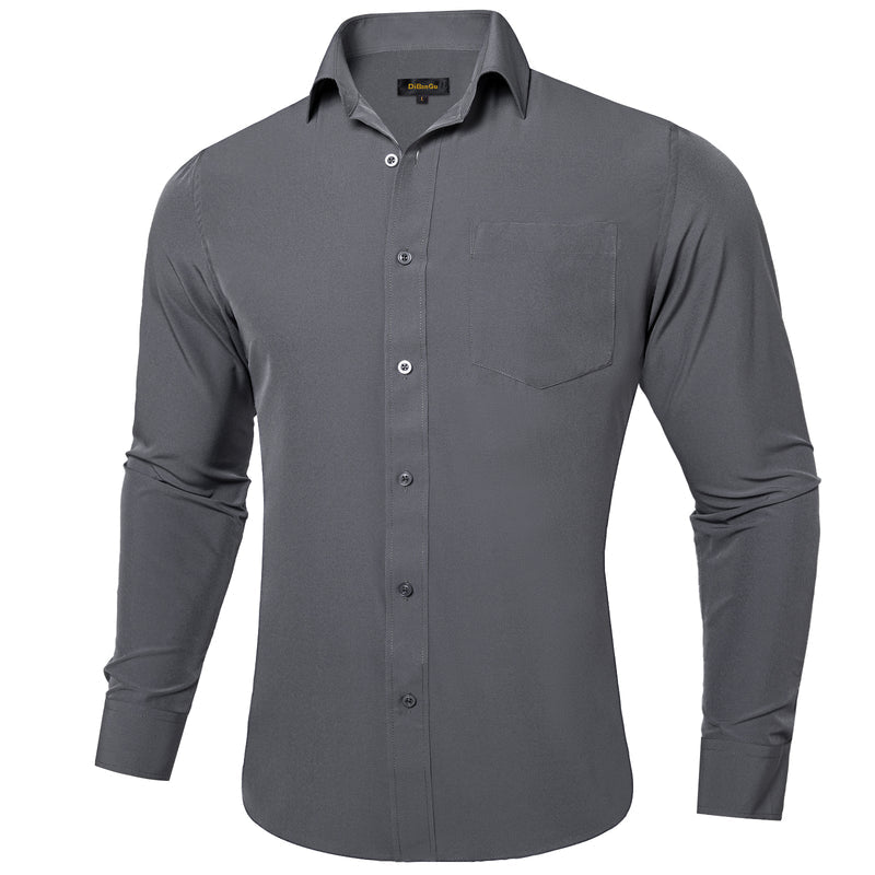 Dark Gray Solid Silk Dress Shirt shirt S   - Sophisticated Gentlemen