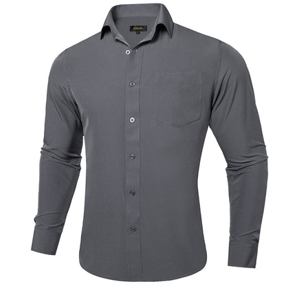 Dark Gray Solid Silk Dress Shirt shirt S   - Sophisticated Gentlemen