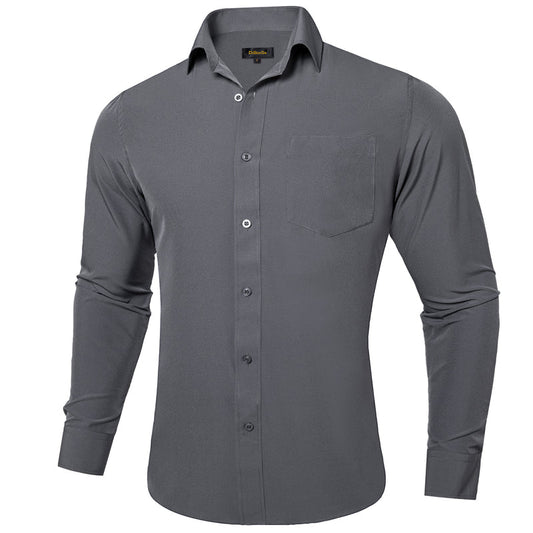 Dark Gray Solid Silk Dress Shirt shirt S   - Sophisticated Gentlemen