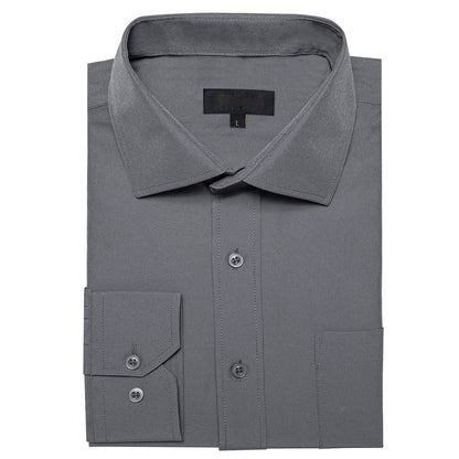 Dark Gray Solid Silk Dress Shirt shirt    - Sophisticated Gentlemen