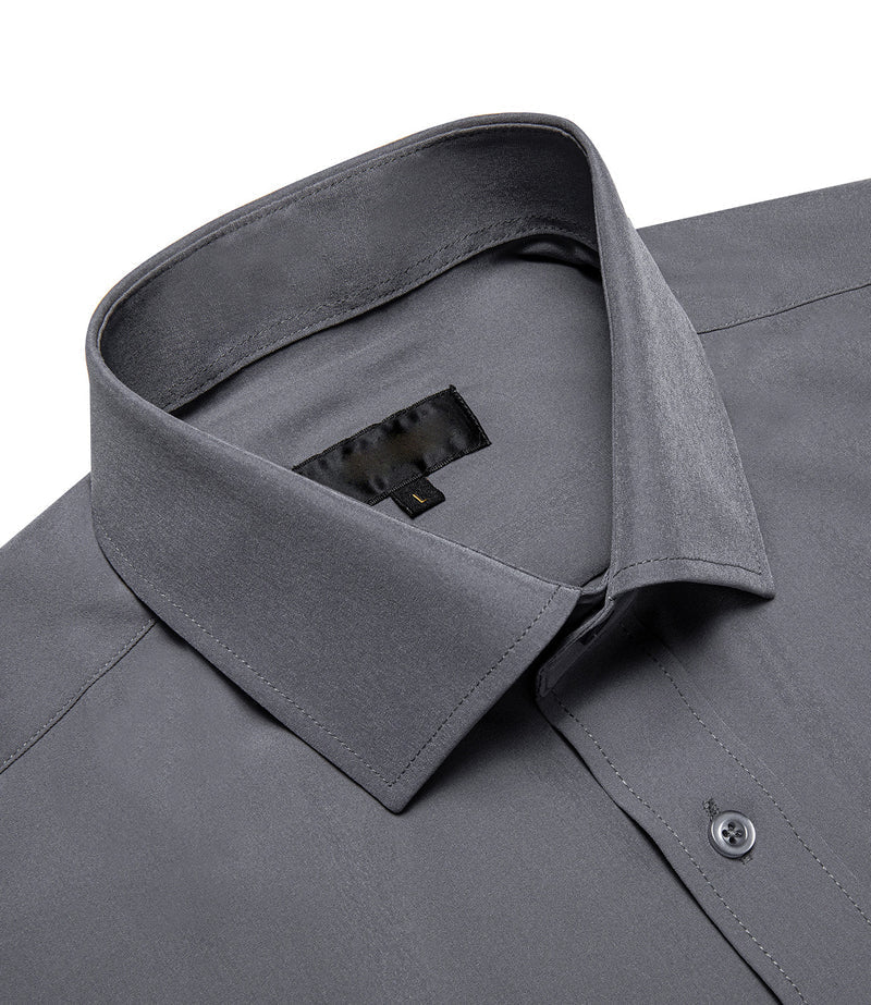 Dark Gray Solid Silk Dress Shirt shirt    - Sophisticated Gentlemen