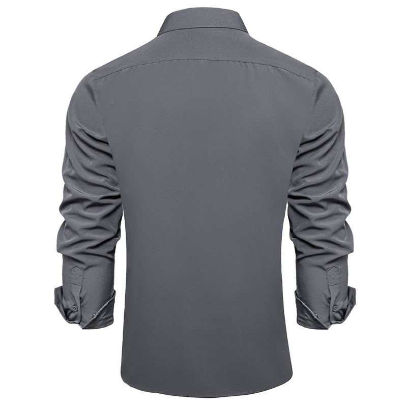 Dark Gray Solid Silk Dress Shirt shirt    - Sophisticated Gentlemen