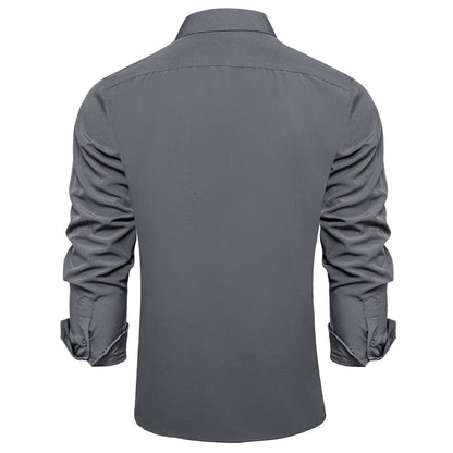 Dark Gray Solid Silk Dress Shirt shirt    - Sophisticated Gentlemen