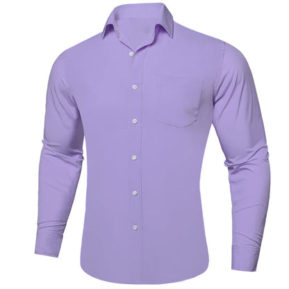 Purple Solid Silk Dress Shirt shirt S   - Sophisticated Gentlemen