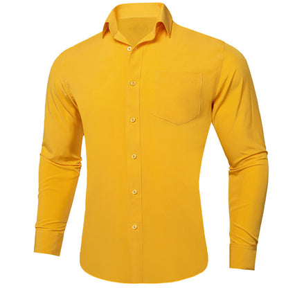 Yellow Solid Silk Dress Shirt shirt    - Sophisticated Gentlemen