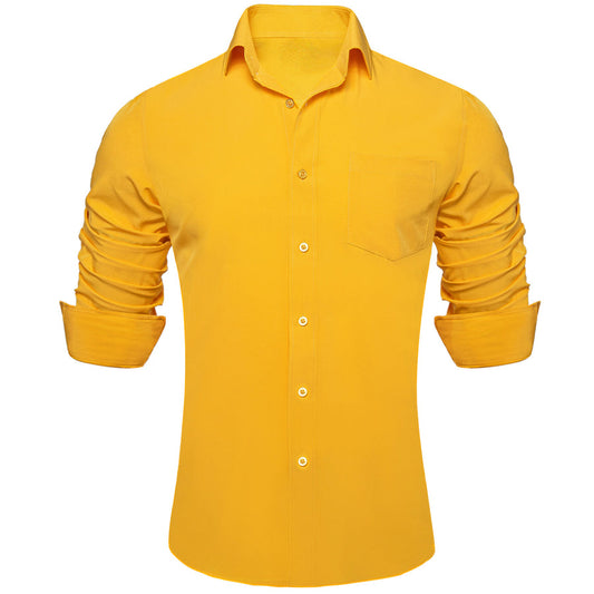 Yellow Solid Silk Dress Shirt shirt S   - Sophisticated Gentlemen