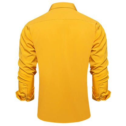 Yellow Solid Silk Dress Shirt shirt    - Sophisticated Gentlemen