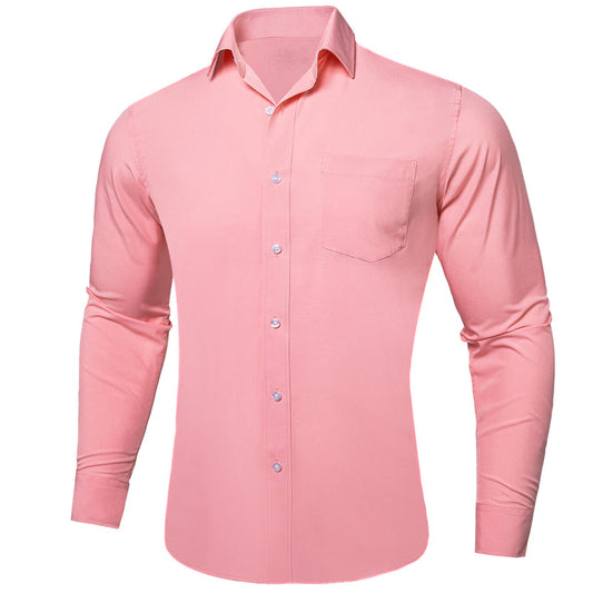 Pink Solid Silk Dress Shirt shirt S   - Sophisticated Gentlemen