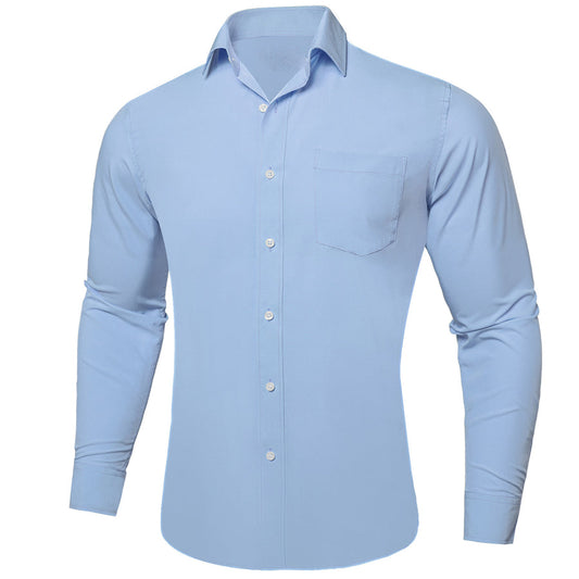 Sky Blue Solid Silk Dress Shirt shirt S   - Sophisticated Gentlemen