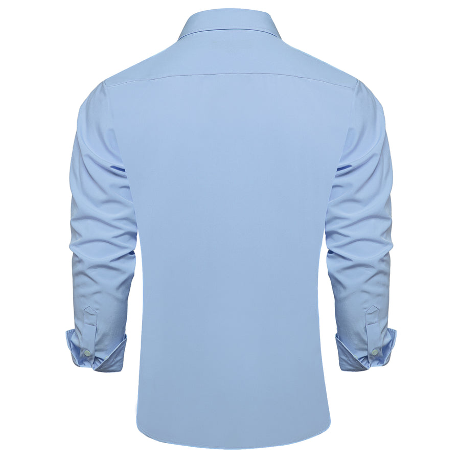 Sky Blue Solid Silk Dress Shirt shirt    - Sophisticated Gentlemen