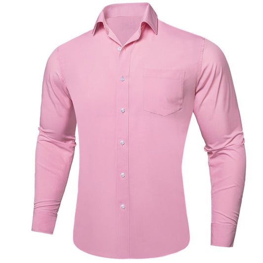 Petal Pink Solid Silk Dress Shirt shirt S   - Sophisticated Gentlemen