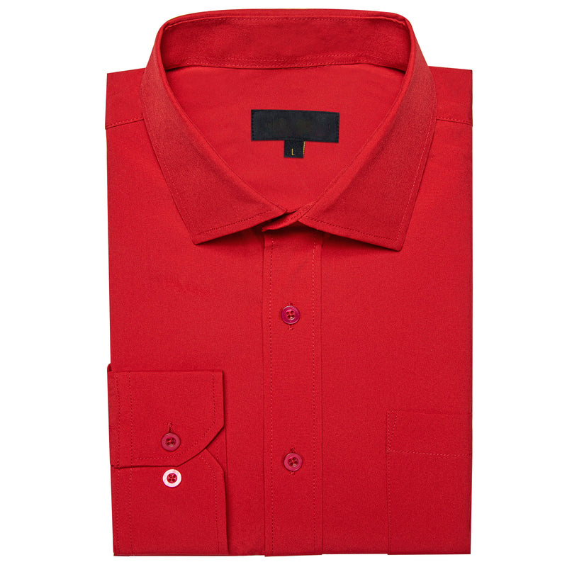 Red Solid Silk Dress Shirt shirt    - Sophisticated Gentlemen