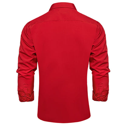 Red Solid Silk Dress Shirt shirt    - Sophisticated Gentlemen