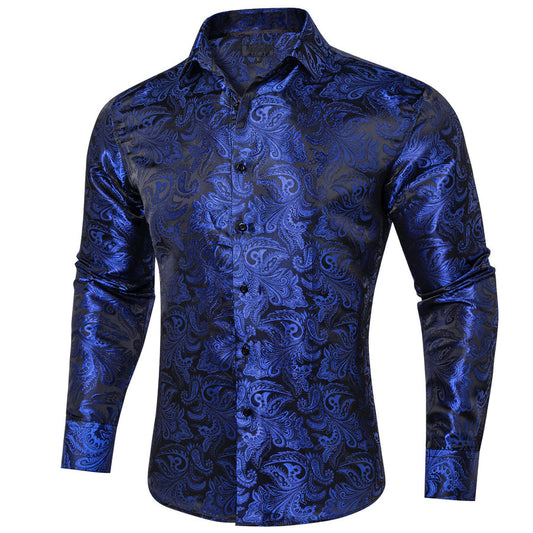 Royal Blue Paisley Dress Shirt shirt S   - Sophisticated Gentlemen