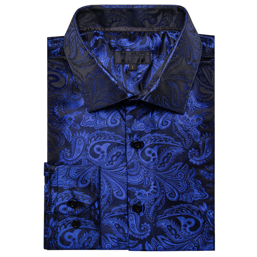 Royal Blue Paisley Dress Shirt shirt    - Sophisticated Gentlemen