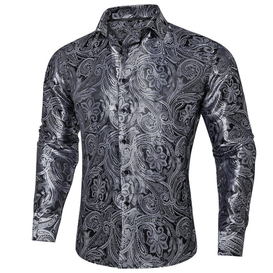 Deep Gray Paisley Dress Shirt shirt S   - Sophisticated Gentlemen