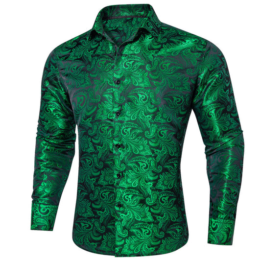 Emerald Green Paisley Dress Shirt shirt S   - Sophisticated Gentlemen