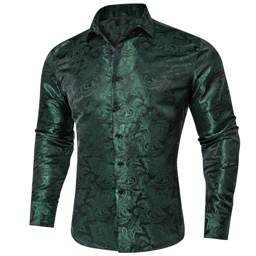 Olive Green Paisley Dress Shirt shirt S   - Sophisticated Gentlemen