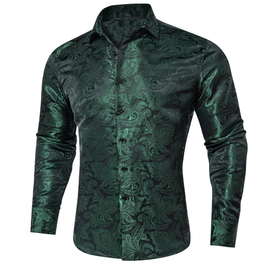 Olive Green Paisley Dress Shirt shirt S   - Sophisticated Gentlemen