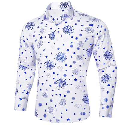 White Blue Snowflakes Christmas Dress Shirt shirt S   - Sophisticated Gentlemen