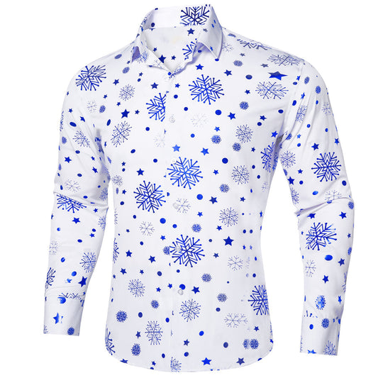White Blue Snowflakes Christmas Dress Shirt shirt S   - Sophisticated Gentlemen