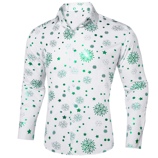 White Green Snowflakes Christmas Dress Shirt shirt S   - Sophisticated Gentlemen