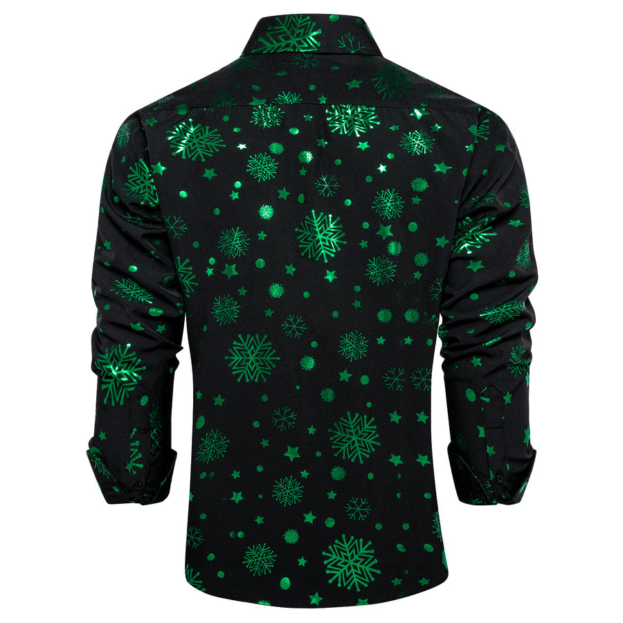 Black Green Snowflakes Christmas Dress Shirt shirt    - Sophisticated Gentlemen