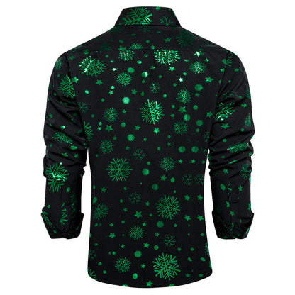 Black Green Snowflakes Christmas Dress Shirt shirt    - Sophisticated Gentlemen