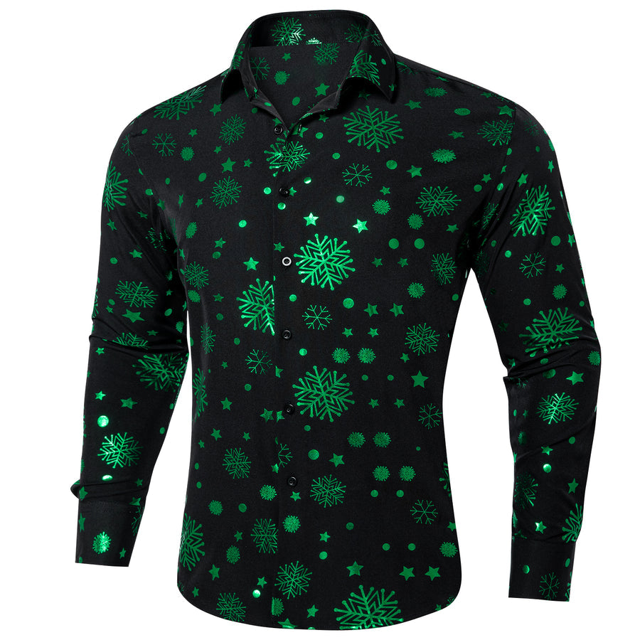 Black Green Snowflakes Christmas Dress Shirt shirt S   - Sophisticated Gentlemen