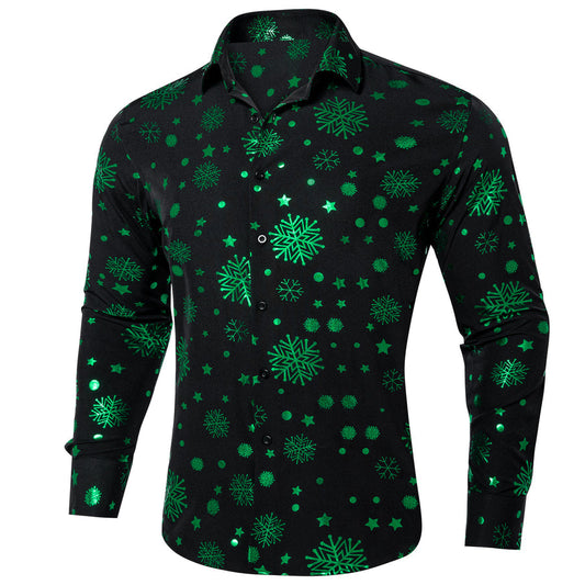 Black Green Snowflakes Christmas Dress Shirt shirt S   - Sophisticated Gentlemen
