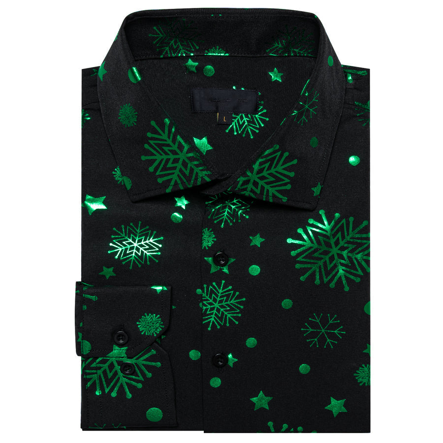 Black Green Snowflakes Christmas Dress Shirt shirt    - Sophisticated Gentlemen