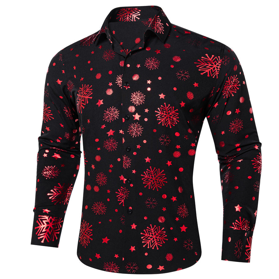 Black Red Snowflakes Christmas Dress Shirt shirt S   - Sophisticated Gentlemen
