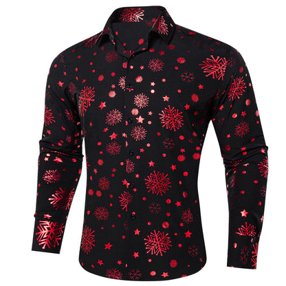 Black Red Snowflakes Christmas Dress Shirt shirt S   - Sophisticated Gentlemen