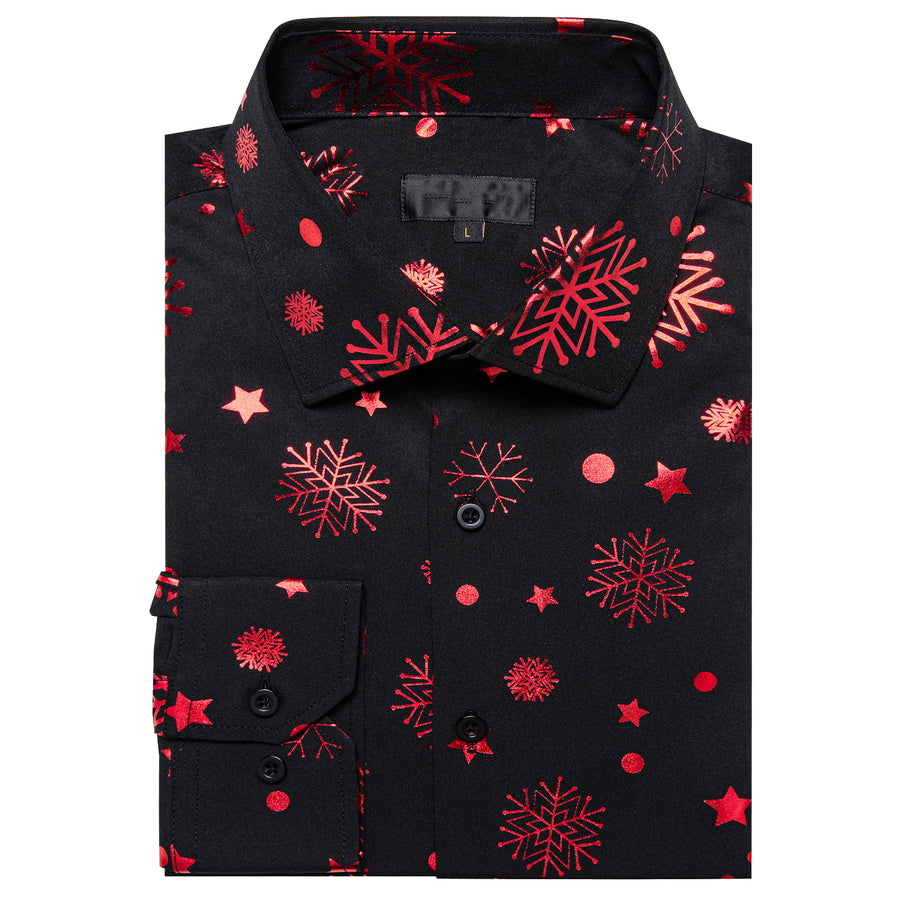 Black Red Snowflakes Christmas Dress Shirt shirt    - Sophisticated Gentlemen