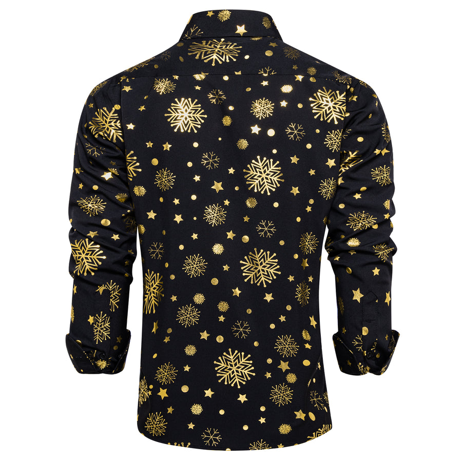 Black Gold Snowflakes Christmas Dress Shirt shirt    - Sophisticated Gentlemen