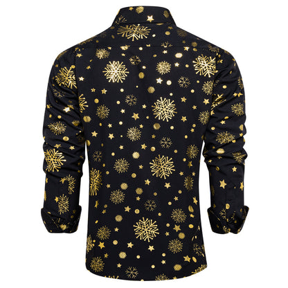 Black Gold Snowflakes Christmas Dress Shirt shirt    - Sophisticated Gentlemen