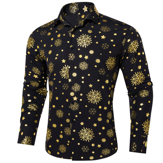 Black Gold Snowflakes Christmas Dress Shirt shirt S   - Sophisticated Gentlemen