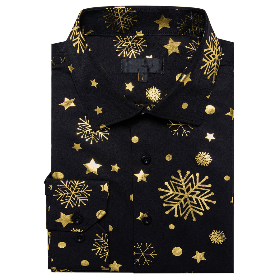 Black Gold Snowflakes Christmas Dress Shirt shirt    - Sophisticated Gentlemen
