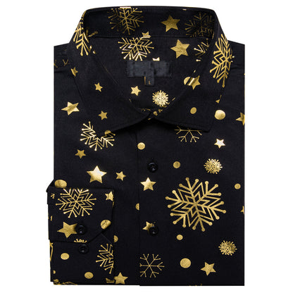 Black Gold Snowflakes Christmas Dress Shirt shirt    - Sophisticated Gentlemen