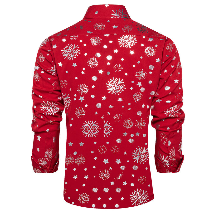 Red White Snowflakes Christmas Dress Shirt shirt    - Sophisticated Gentlemen