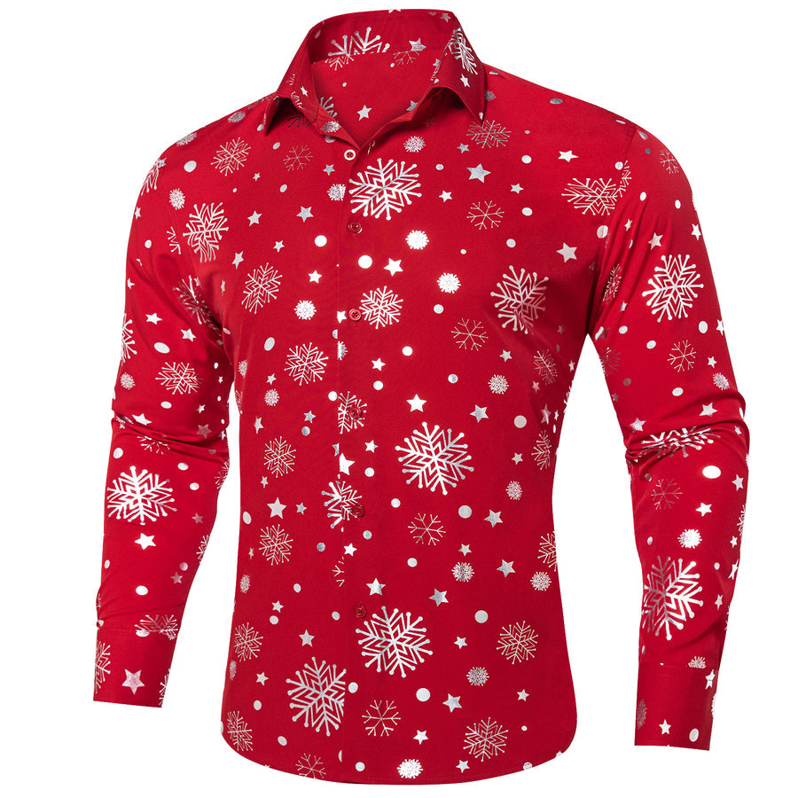 Red White Snowflakes Christmas Dress Shirt shirt S   - Sophisticated Gentlemen