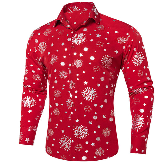 Red White Snowflakes Christmas Dress Shirt shirt S   - Sophisticated Gentlemen