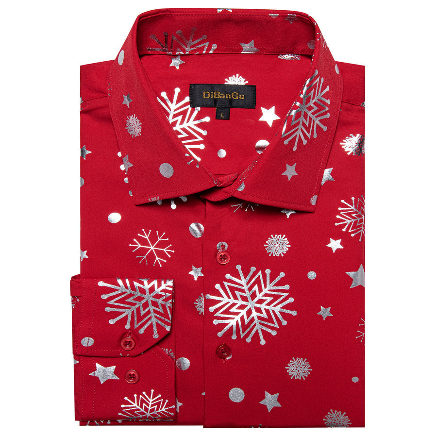 Red White Snowflakes Christmas Dress Shirt shirt    - Sophisticated Gentlemen