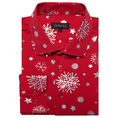 Red White Snowflakes Christmas Dress Shirt shirt    - Sophisticated Gentlemen