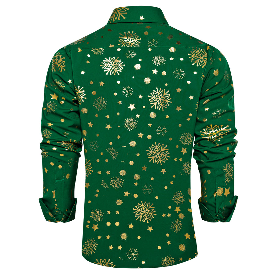 Green Gold Snowflakes Christmas Dress Shirt shirt    - Sophisticated Gentlemen