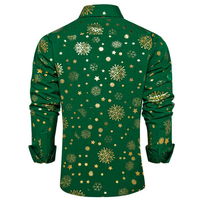 Green Gold Snowflakes Christmas Dress Shirt shirt    - Sophisticated Gentlemen