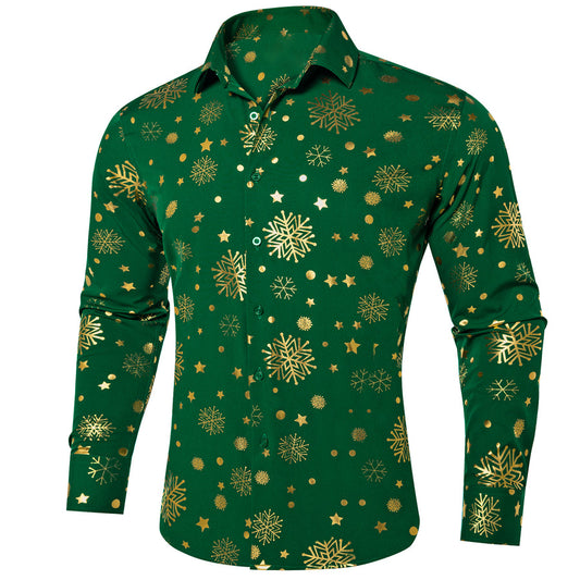 Green Gold Snowflakes Christmas Dress Shirt shirt S   - Sophisticated Gentlemen